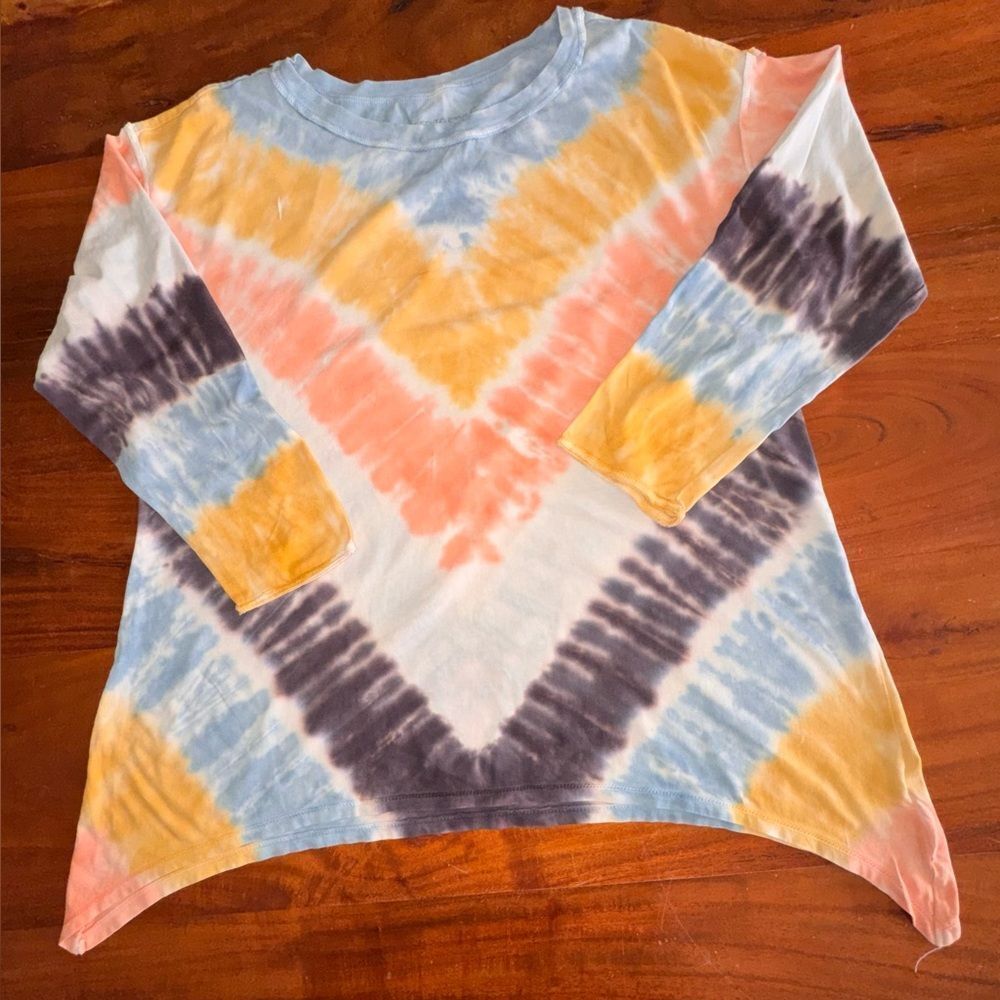 Seed to Style Tie Dye Organic Cotton Sharkbite Hem Long Sleeve Tunic Top Medium